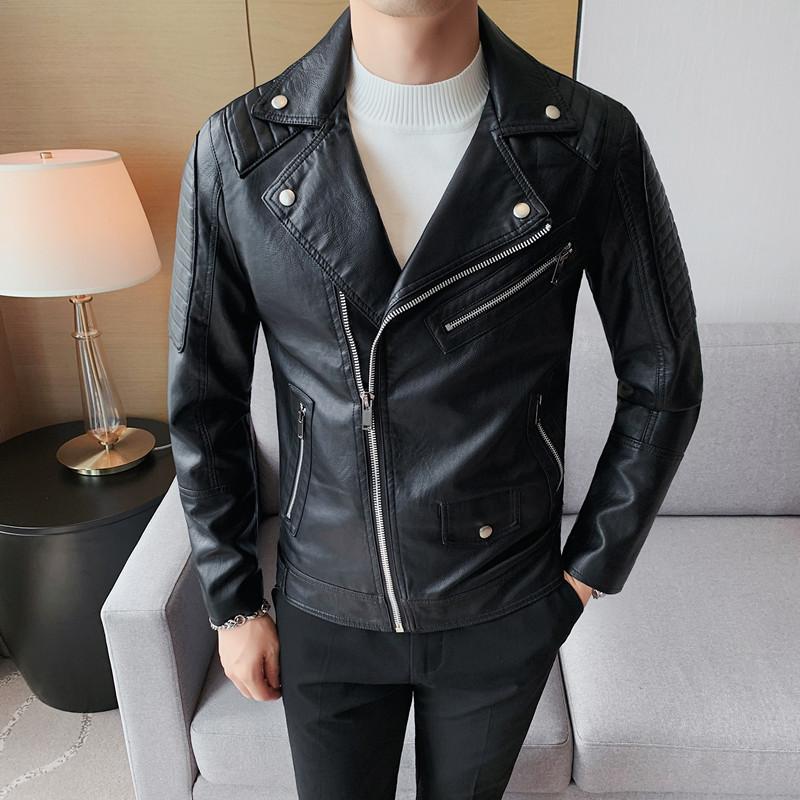 Осенние мужские модные кожаные кожаные куртки, мужские зимние мотоциклетные куртки из искусственной кожи, мужские повседневные облегающие мужские куртки с отложным воротником