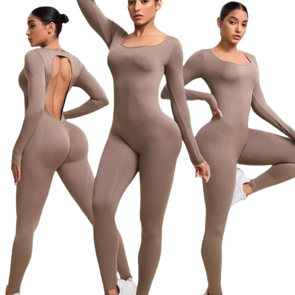 Cross-Border Hot-Selling Moisture-Wicking Breathable Seamless Backless High-Elasticity Tight-Fit Yoga Jumpsuit