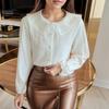 Sweet Chiffon Blouse Temperament White Tops Female Fashion Peter Pan Collar Lace Jacquard Long Sleeve Shirt Female Clothing 29714