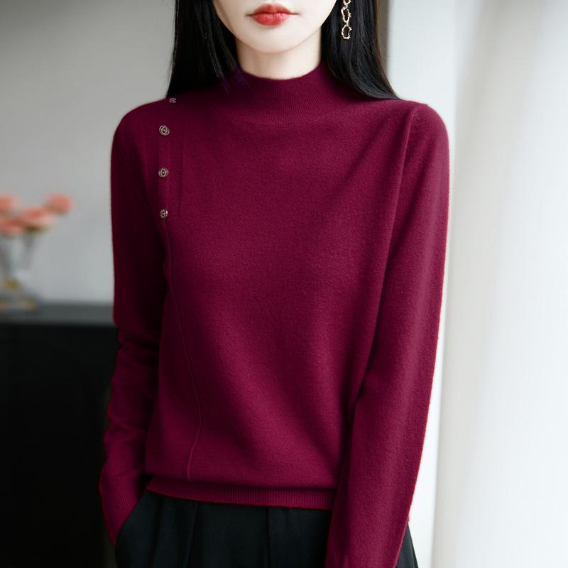 DAFIFY Women's Fashion Casual Fall Winter Solid Color Print Long Sleeve Half Turtleneck Sweaters