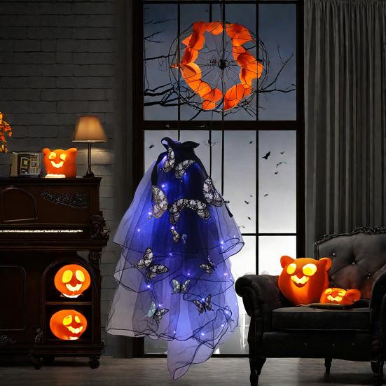 Светодиодный череп готический фата светящаяся повязка на голову вуаль заколка для волос с бабочками женщины призрак