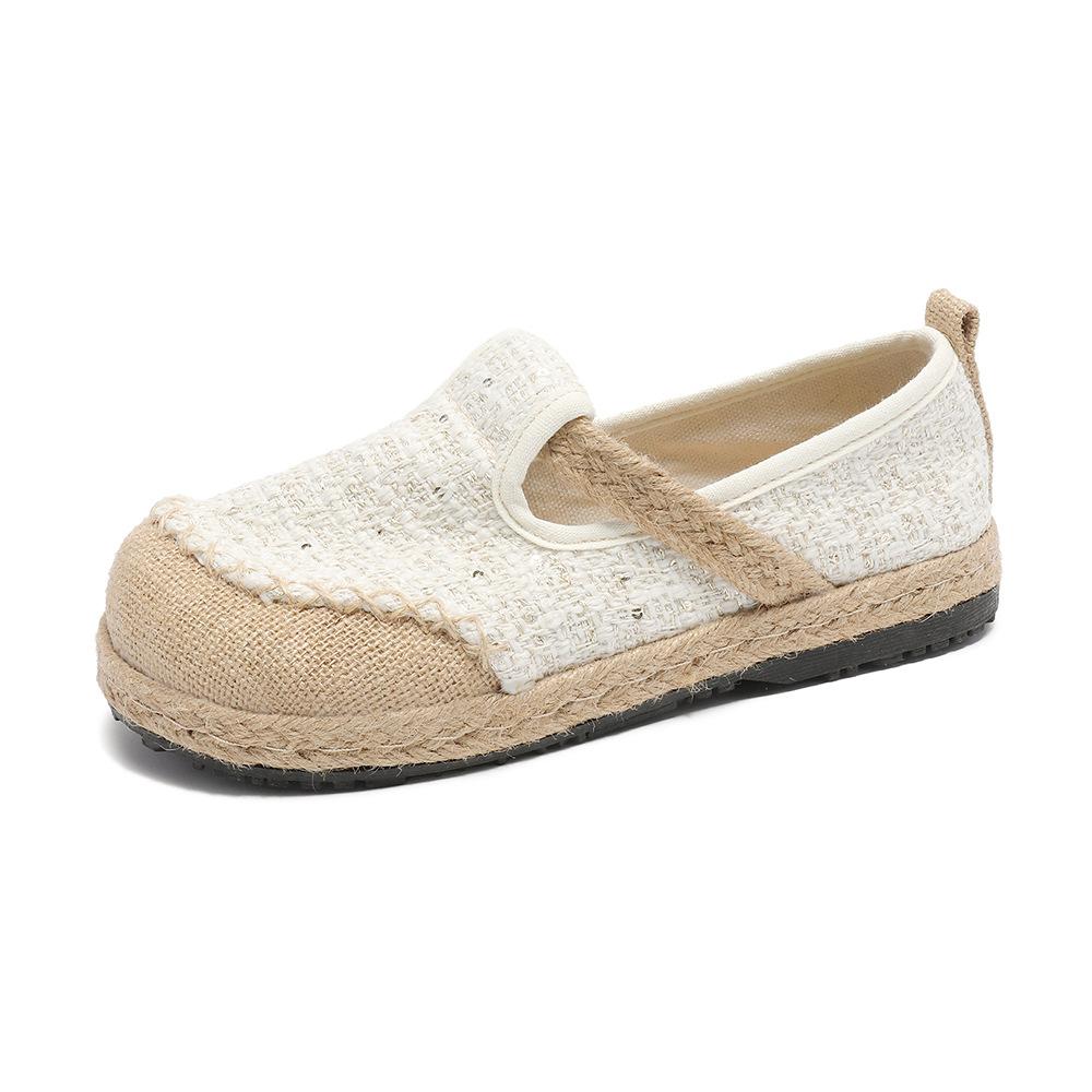 Женские туфли без застежек со скрытым каблуком, удобные туфли из льна на танкетке с низким верхом, тканевые туфли в этническом стиле