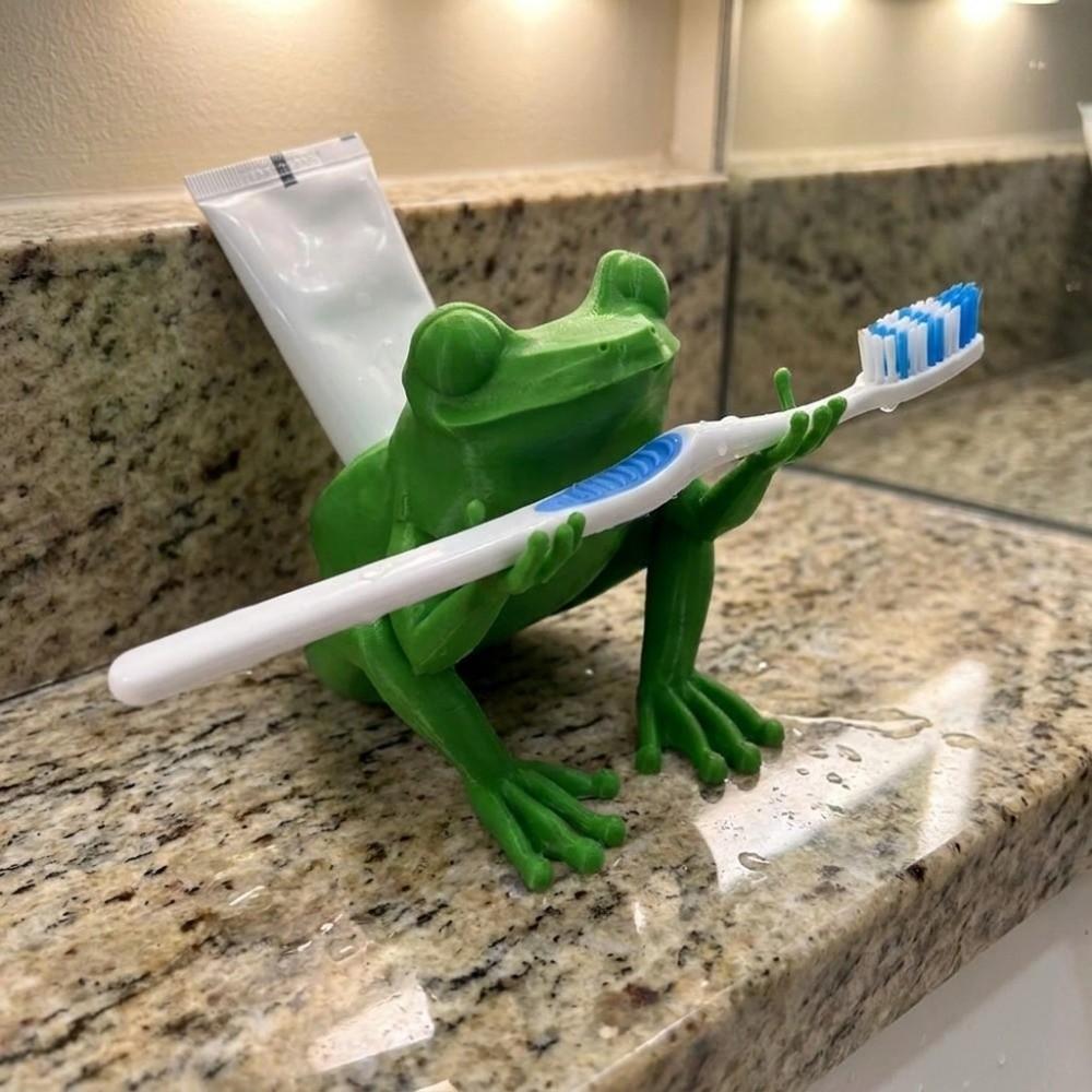 Plastic Frog Glasses Holder Green Toothbrush Stand Frog Shaped Toothbrush Holder for Living Room