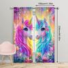 2pcs Floral Unicorn Blackout Curtain   Cartoon Design   Polyester Window Drapes for Kids Room   Holiday Home Decor   Rod Pocket Curt
