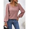 Spring and Autumn Women's Blouse Pit Stripe Brushed Square Neck Fashion Lantern Sleeve Long Sleeve Top