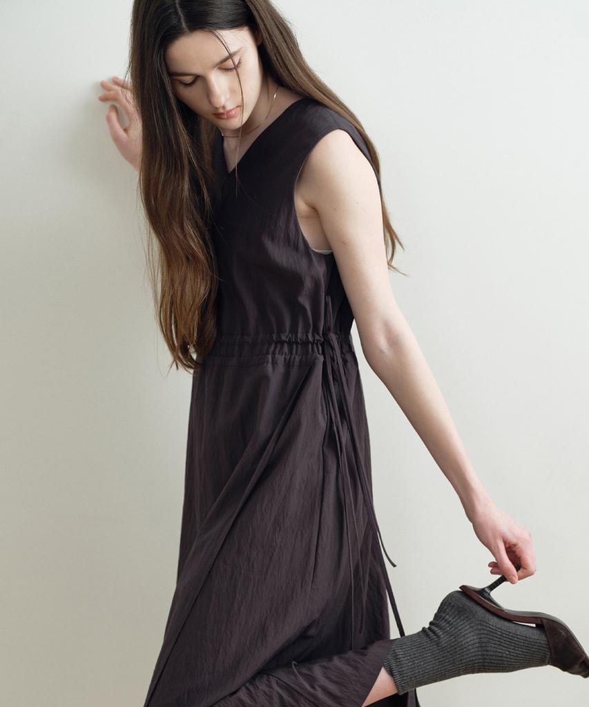 Make A Toast Drawstring V-Neck Dress Dark Gray Mbfsop002Dg