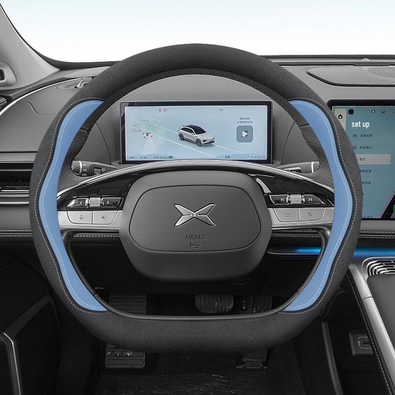 Suede Steering Wheel Cover for Xiaopeng: Fits 24 Models Including G6, X9, P7, P5, M03, G9, G3 - No Sewing Needed