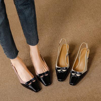 Туфли на толстом каблуке с квадратным носком, новая модель, одинарная пряжка, ретро-носок-мешок, с открытой пяткой, босоножки на высоком каблуке