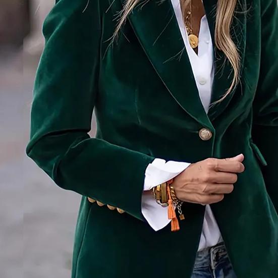 Бархатный пиджак с длинными рукавами и лацканами, на одной пуговице, офисная верхняя одежда, универсальный стиль