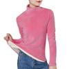 Thicken Warm Basic Soft Velvet T-Shirts Women Fall Winter Half Turtleneck Pullover Base Tops Casual Long Sleeve Slim Velour Tees