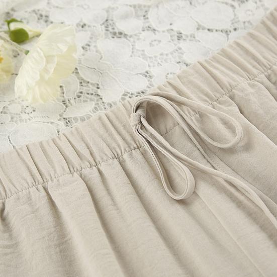 2 Pcs/Set Women Shirt Pants Set Lace-up Cardigan Long Sleeve Blouse Wide Leg Full Length