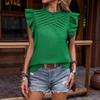 New Summer Tops Women Vintage Casual Loose Blouses for Women Elegant Pleated Ruffled Short Sleeve Shirt Woman Fashion Solid Pullover Blouse 26597