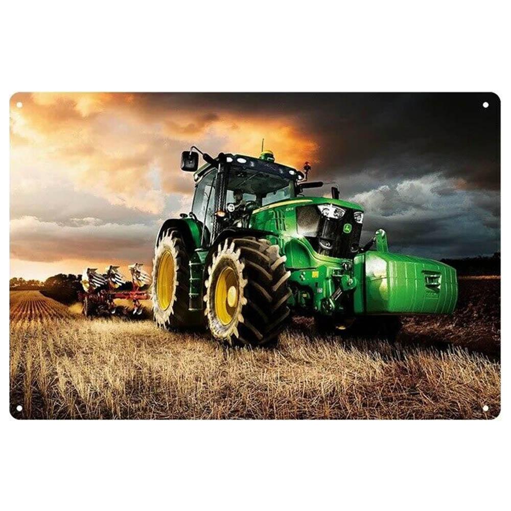 Винтажная машина, трактор, ферма, металлическая жестяная вывеска, табличка, декор для паба, бара, потертый шик, ретро, ​​зеленый трактор, Настенный декор, плакат 30x20 см