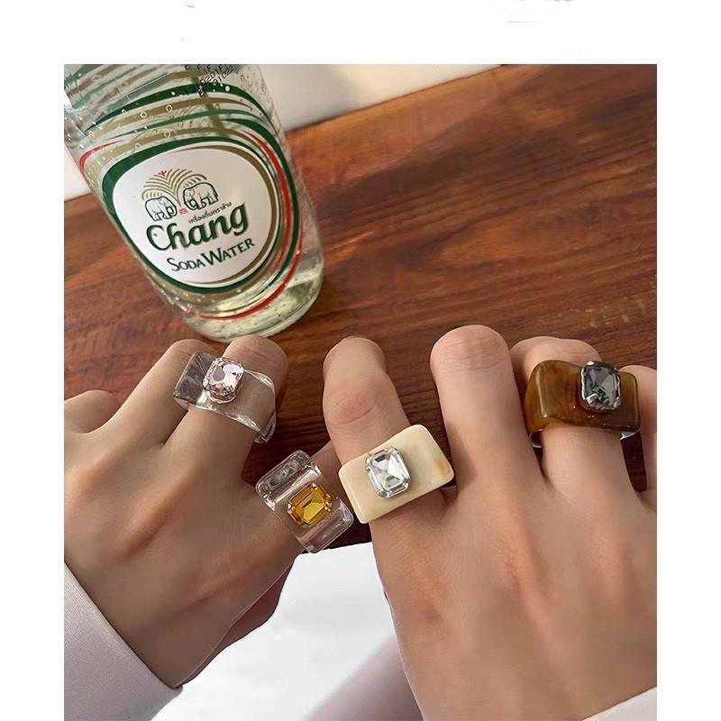 Японское и корейское пастельное акриловое кольцо с драгоценным камнем из смолы - конфетный цвет, желеобразная текстура