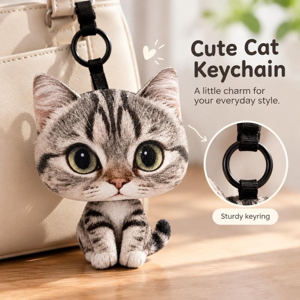 Plush Cat Plush Doll Keychain Cartoon Design Car Key Ring Cute Doll Bag Pendant  Gifts