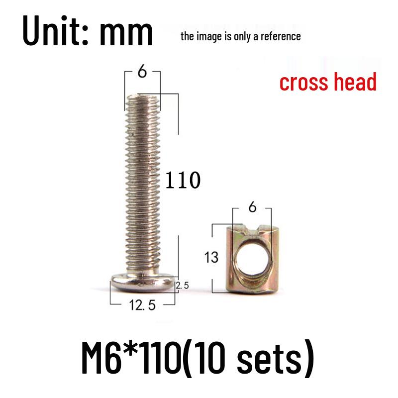 Никелированный винт-кроватный винт с шестигранным шлицем Phillips и гайка, M6/M8