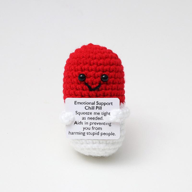 New Handmade Knitted Capsule Doll With Positive Card Home Room Decoration Funny Crochet Emotional Support Capsule Ornament Gifts