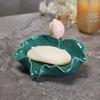 1PC Simple Light Luxury Ceramic Soap Box Lotus Rhyme Soap Dish Household Bathroom Drain Creative Lotus Leaf Soap Box