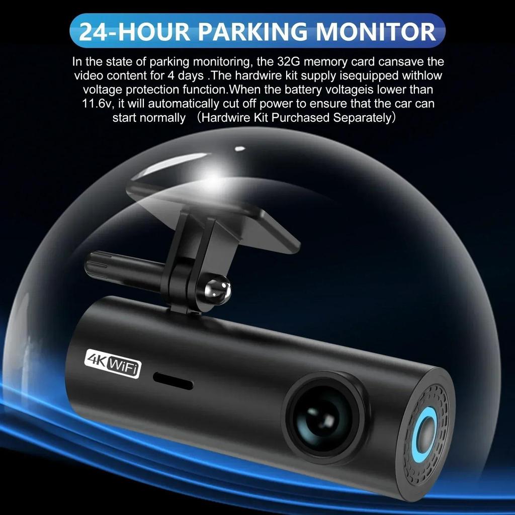 4K WIFI Mini Dash Cam Car Dvr Передний и задний видеорегистратор с ночным видением 24H Парковочная камера Монитор Черный ящик Автомобильные аксессуары