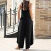 Womens Overall Jumpsuits Summer Sleeveless Ruched V Neck Flared Wide Leg Pants Rompers With Pockets