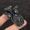 Кулон из розового опала и медной бирюзы, синий цвет, кулон сглаза, кулон, обмотанный медной проволокой, кулон с драгоценным камнем, кулон в виде совы, украшения из медной проволоки ручной работы