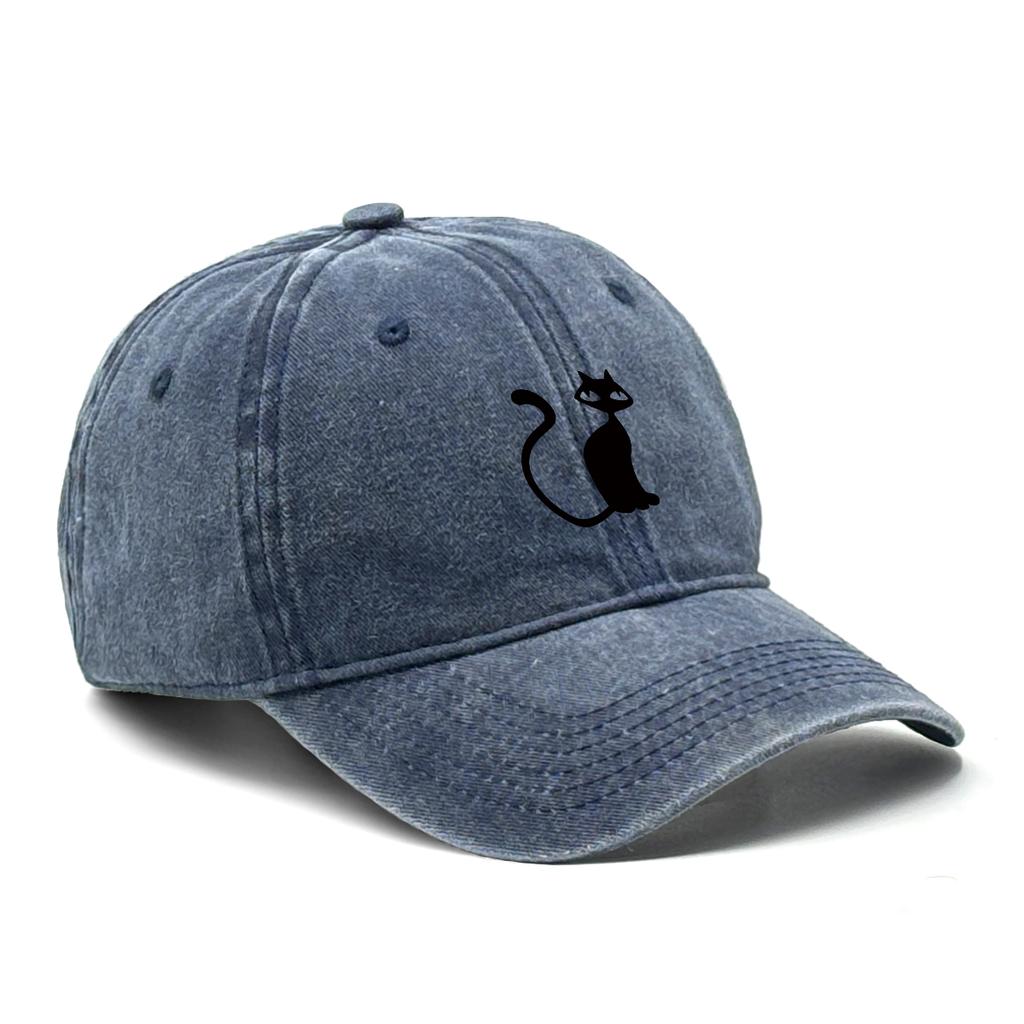 Casual Snapback Caps Cute Black Cat Hat For Man Adjustable Buckle Distressed Adjustable Sun Hat Perfect For Camping