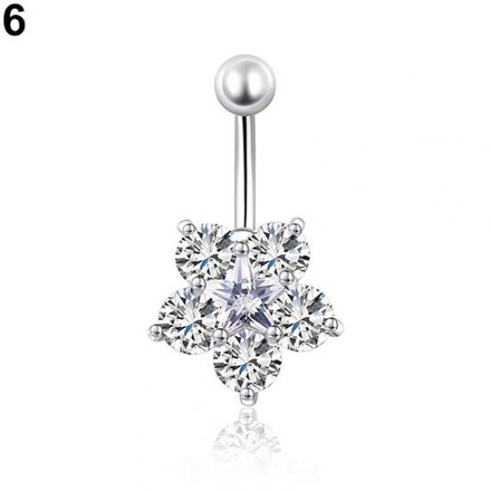 Женское кольцо-штанга для пирсинга пупка с цветами из страз Body Piercing Jewelry Charm KTJ