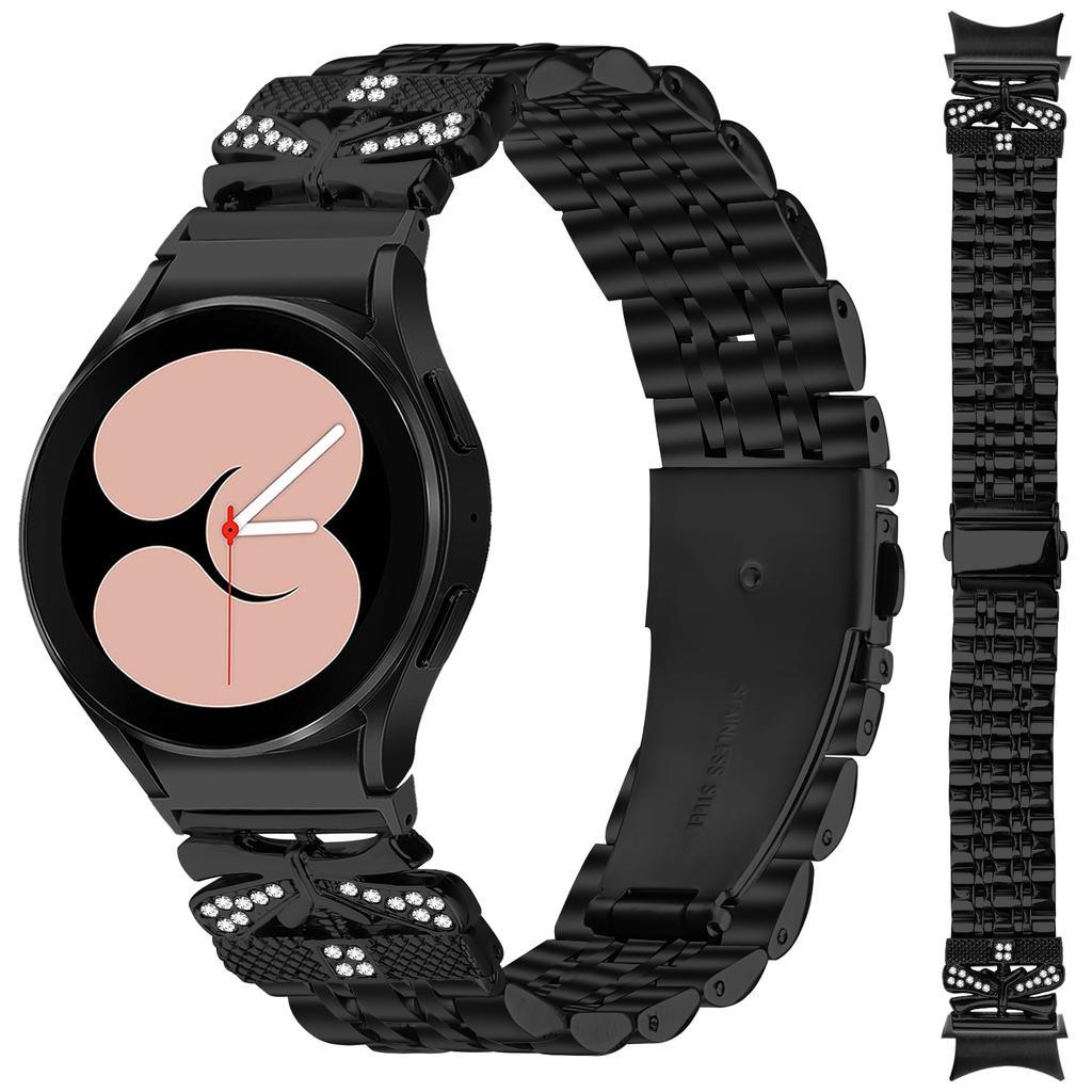 Металлический ремешок с гальваническим покрытием и коннектором для Samsung Galaxy Watch7 44мм/40мм, 7-звенный, с декором из страз-бабочек
