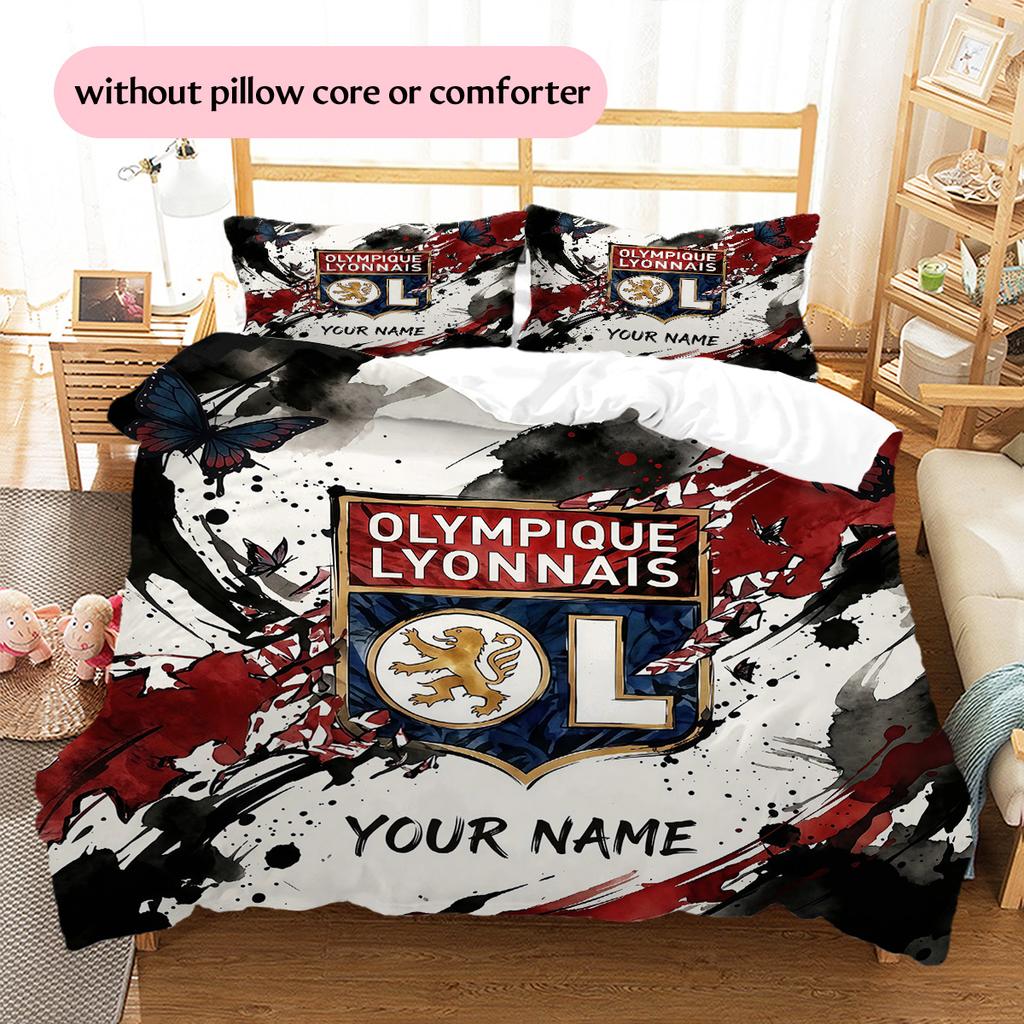 Custom Name Olympique Lyonnais2 Pattern Bedding Quilt Set Home Decoration Gift (1 * duvet cover + 2 * pillowcase without core)