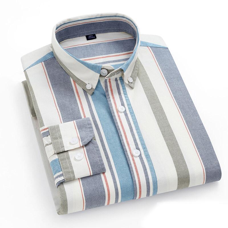 100% хлопок рубашки мужские Oxford Spun модные полосатые повседневные рубашки с длинными рукавами