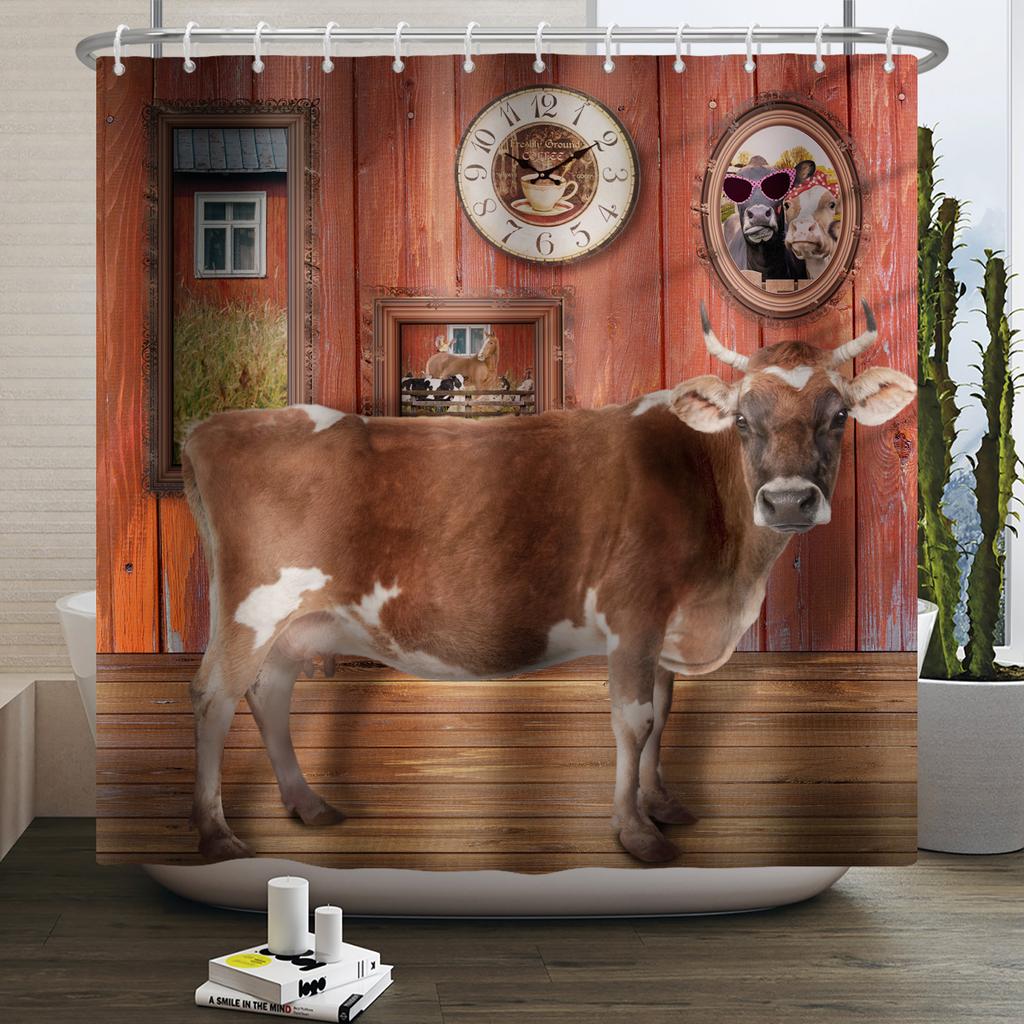 Шторка для душа с фермерскими животными Милая Забавная Корова Курица Свинья Цветок Лошадь Дерево Фермерский дом Амбар Рустикальная Шторка для душа для декора ванной комнаты