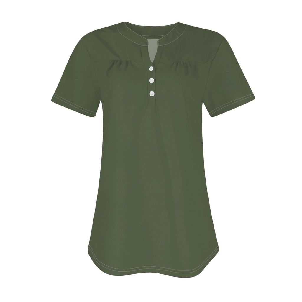 Женский летний плиссированный топ с короткими рукавами и v-образным вырезом, однотонный принт с принтом