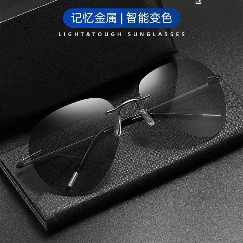 Сверхлегкие солнцезащитные очки без оправы из титанового сплава для мужчин, очки-жабы для вождения, поляризованные, меняющие цвет очки для пилотов