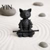 Small Stable Cat Model 3D Printed Knight Figurine, Meditating Desk Decor with Zen Warrior Pose, Desktop Minimalist Frosted Animal Sculpture for Office