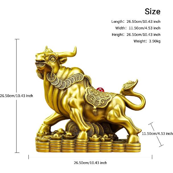 Aris & Juno Brass Ox Power Figurine – Chinese Feng Shui Prosperity & Wealth Symbol for Entryway, Office Desk or Home Shelf, Business Gift for Boss,