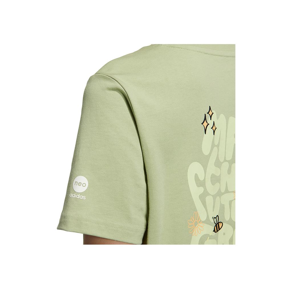 Adidas Neo с буквенным принтом и логотипом, повседневная спортивная футболка с короткими рукавами, женские топы, светло-зеленый HS6838