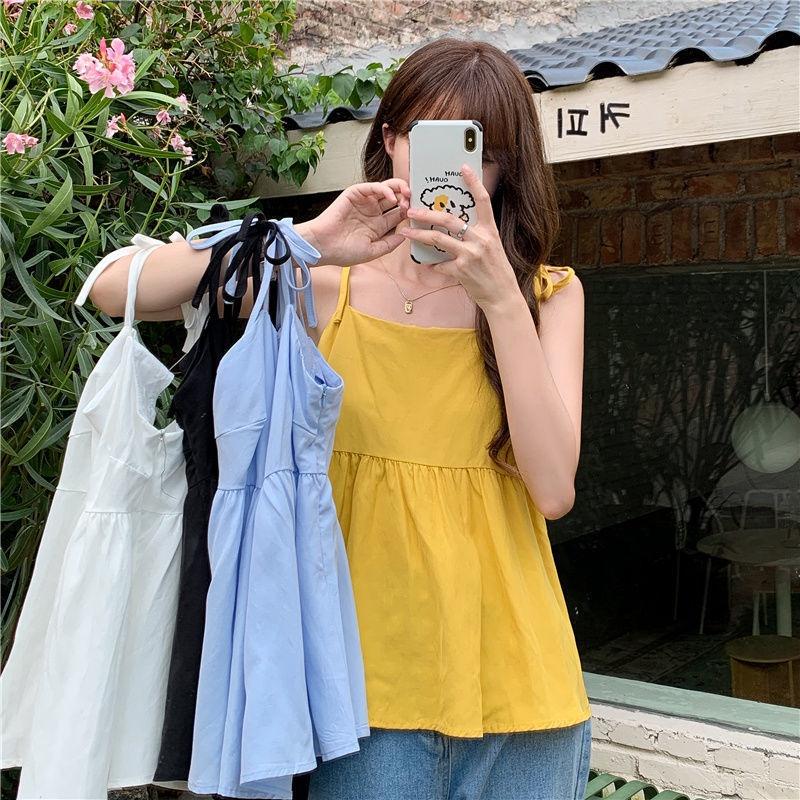 2023 Новый однотонный топ без рукавов, женская летняя майка с рюшами и дизайном, темпераментная майка