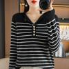 Multi-button Round Neck Bottoming Shirt for Women In Autumn and Winter, All-match Sweater, Loose Striped Andy Velvet Warm Top, Knitted Style