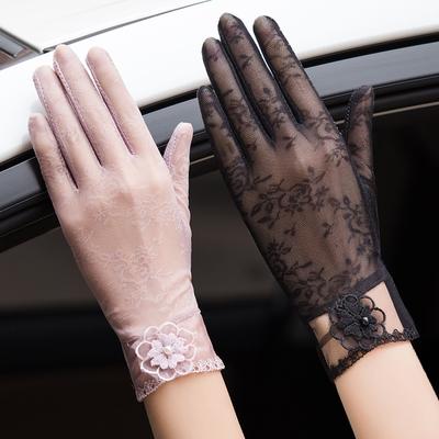 Солнцезащитные перчатки женские летние Ice Silk тонкие УФ-защитные для вождения нескользящие сенсорные экраны кружевные короткие