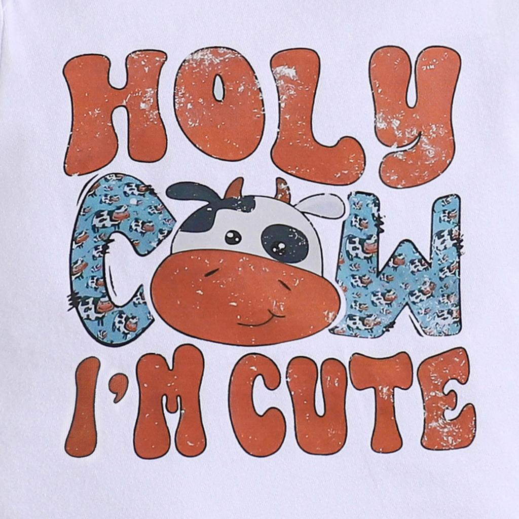 Детский хлопковый комбинезон с принтом «Holy Cow I'm Cute» с короткими рукавами