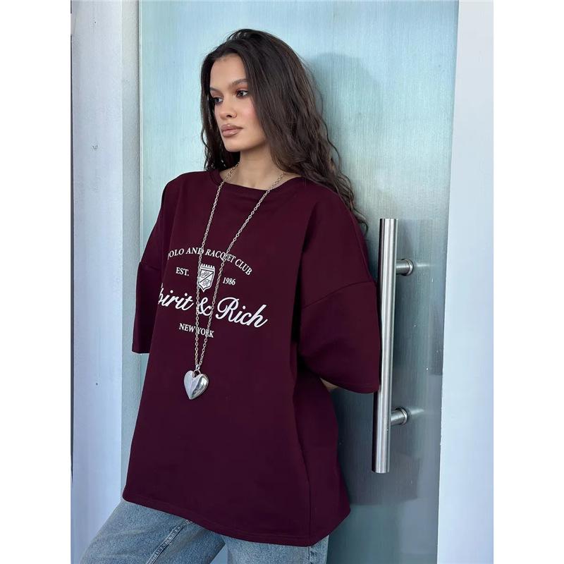 Luxury European and American Mid-Length Printed Summer T-Shirt, 2025 Trendy Short-Sleeve Style