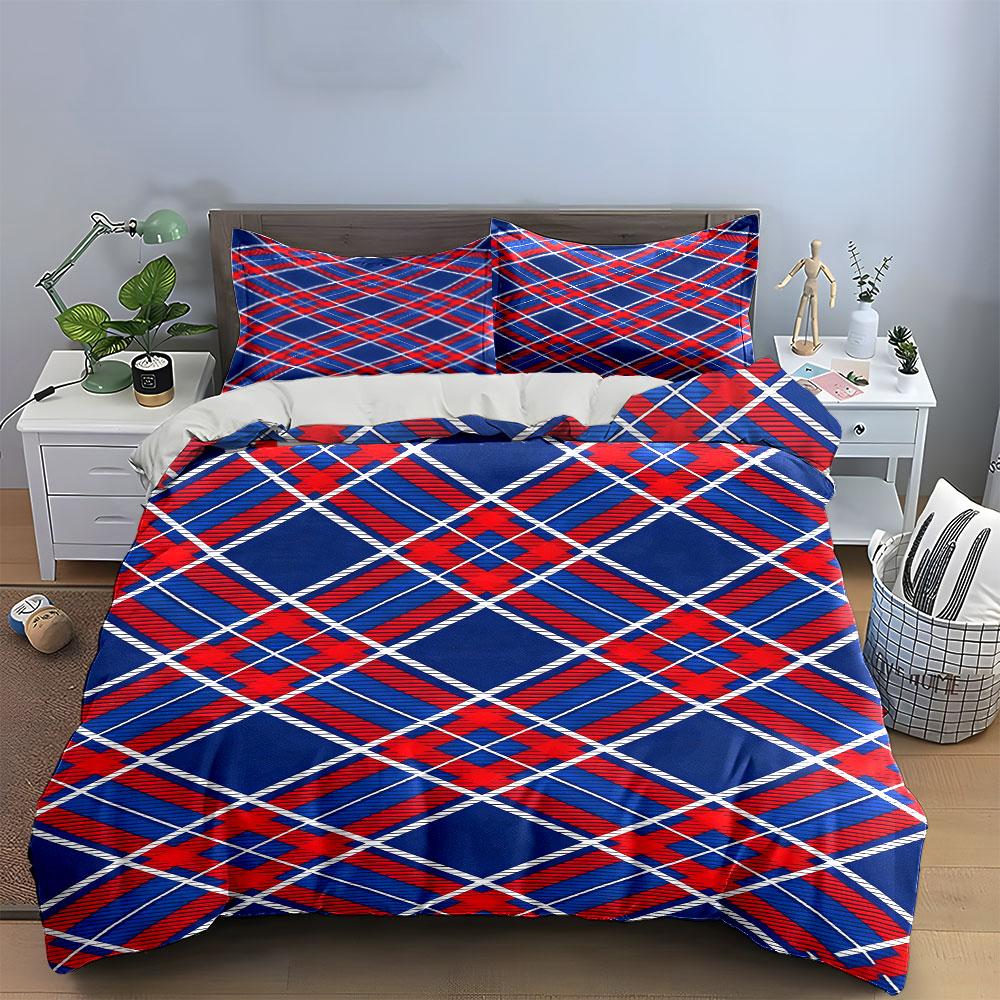 Red and blue plaid. Bedding sets Duvet cover sets Duvet covers Pillowcases(1 * Duvet Cover 2 * Pillowcases without duvet insert)