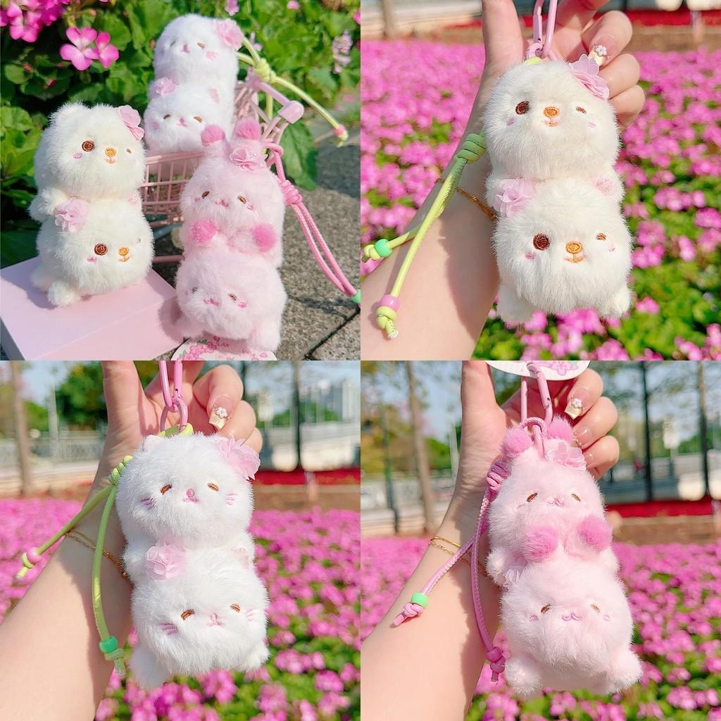 Sakura Season Cat Bear Rabbit Animal Plush Keychain With Hanging Strap For Bag Decor