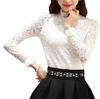Lace Top High Neck Floral Long Innerwear [toasoa] Women's Blouse, Shirt, See-Through, Formal, Elegant, Print, Stand-Up Collar, Stretch, Sleeves,