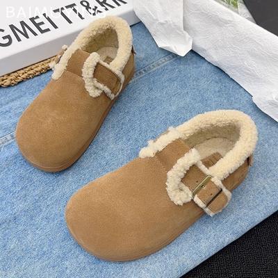 Меховые замшевые женские зимние сапоги на плоской подошве, короткие плюшевые повседневные хлопковые туфли с пряжкой, тренд 2025 года, теплые, удобные, зимние, новые женские ботинки