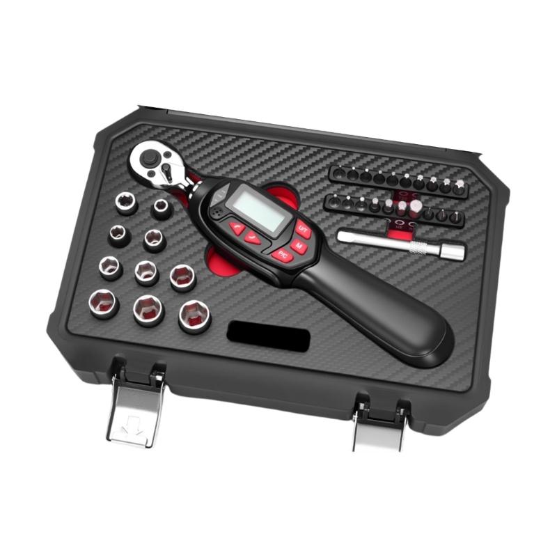 Набор динамометрических ключей 32 шт./компл. с цифровым дисплеем и различными битами для обслуживания мотоциклов, квадрат 1/4 дюйма