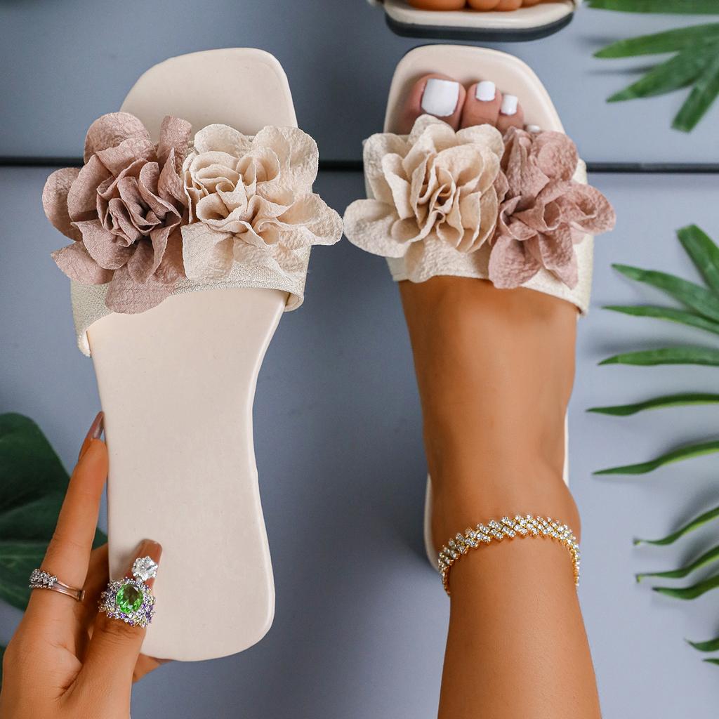 Ladies Shoes 2025 Summer Open Toe Women's Slippers Fashion Flower Dress Slippers Women Square Heel Shoes for Woman