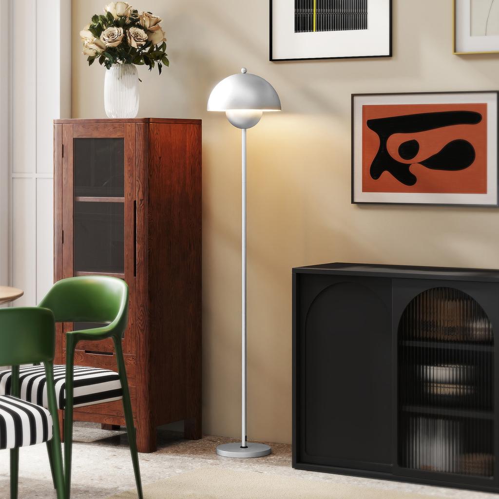 Modern Living Room Floor Lamp with Bowl Shade Foot Switch E27 Socket Without Bulb diameter 30x155 cm Silver