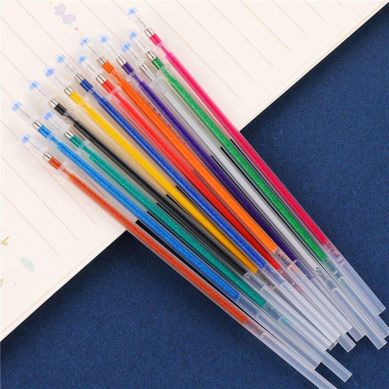 Школьный набор из 12/24/48 штук многоцветных сменных блестящих стержней для гелиевой ручки