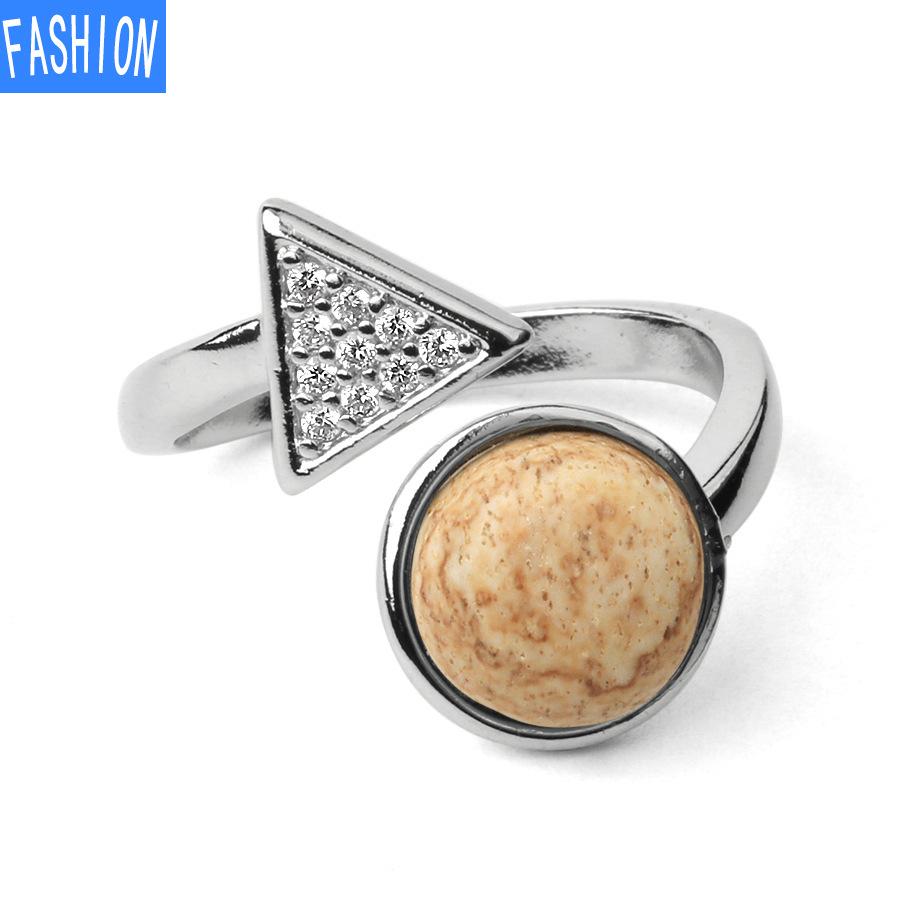 Natural Stone Round Crystal Triangle Adjustable Ring Gift for Women